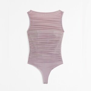 ABERCROMBIE & FITCH Ruched Mesh Boatneck Bodysuit Size Large
